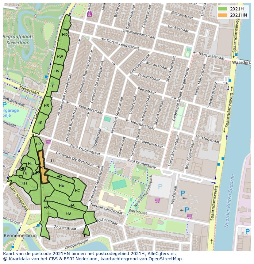 Afbeelding van het postcodegebied 2021 HN op de kaart.