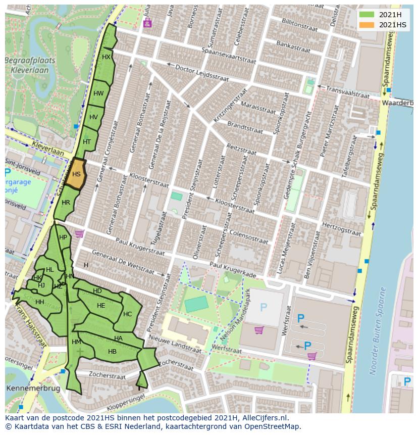 Afbeelding van het postcodegebied 2021 HS op de kaart.