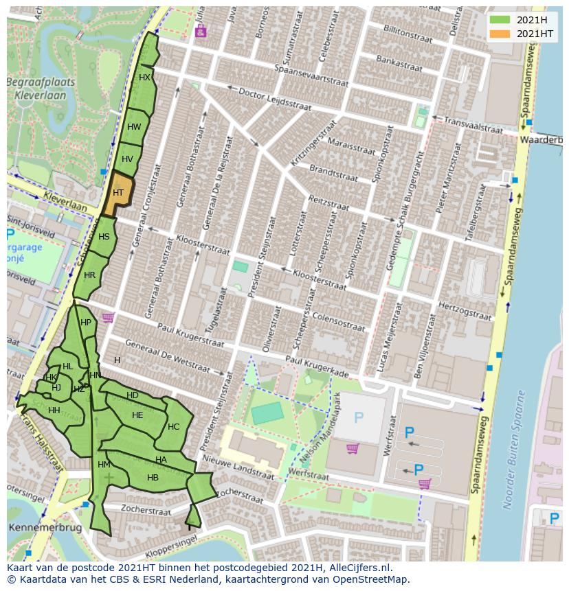 Afbeelding van het postcodegebied 2021 HT op de kaart.