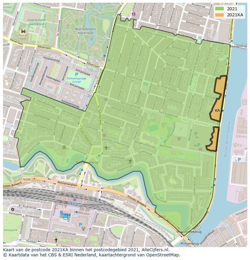 Afbeelding van het postcodegebied 2021 KA op de kaart.