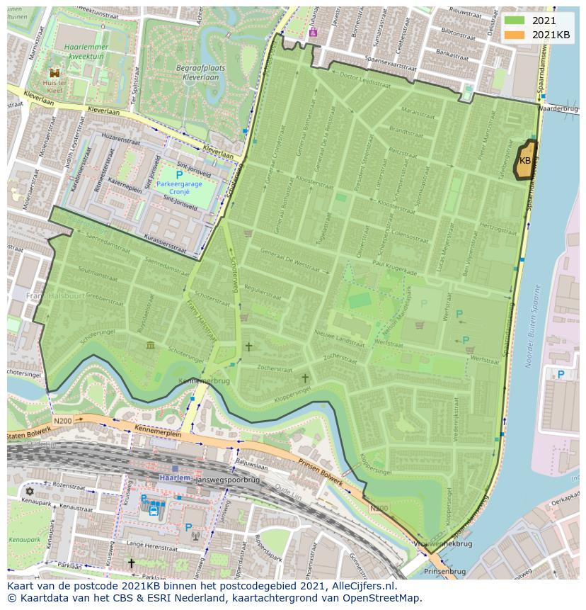 Afbeelding van het postcodegebied 2021 KB op de kaart.