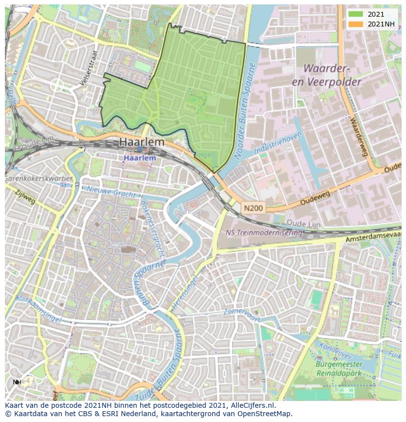 Afbeelding van het postcodegebied 2021 NH op de kaart.
