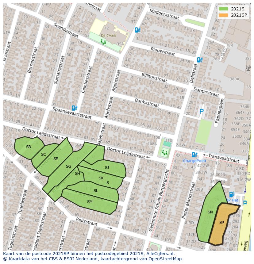 Afbeelding van het postcodegebied 2021 SP op de kaart.