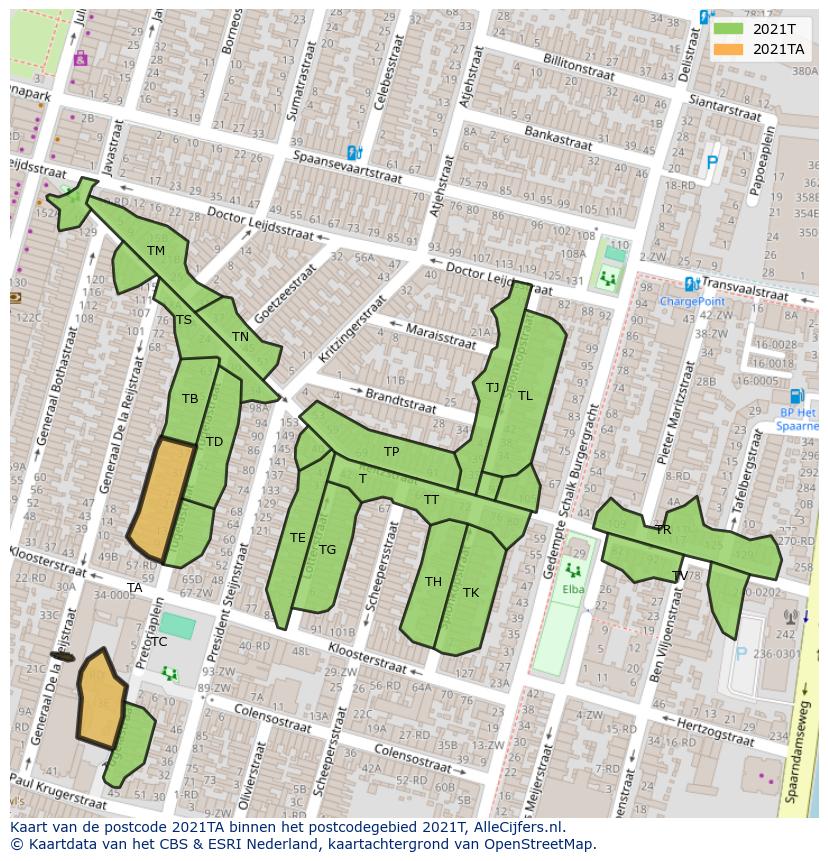 Afbeelding van het postcodegebied 2021 TA op de kaart.