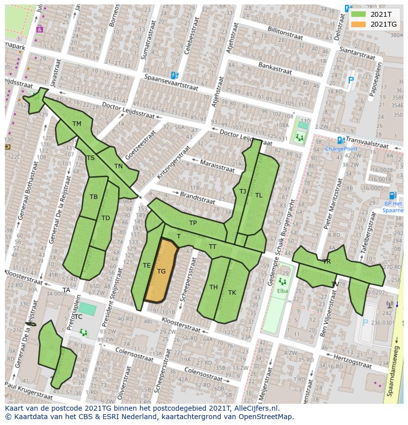Afbeelding van het postcodegebied 2021 TG op de kaart.