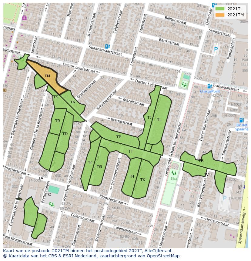 Afbeelding van het postcodegebied 2021 TM op de kaart.