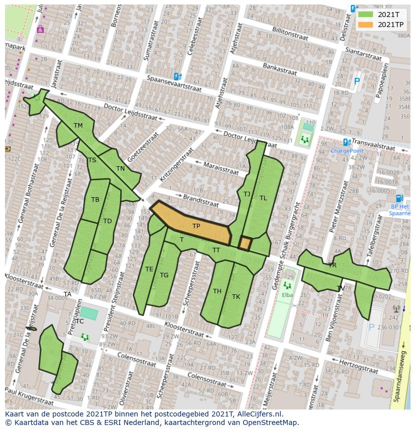 Afbeelding van het postcodegebied 2021 TP op de kaart.