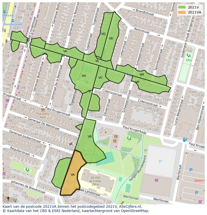 Afbeelding van het postcodegebied 2021 VA op de kaart.