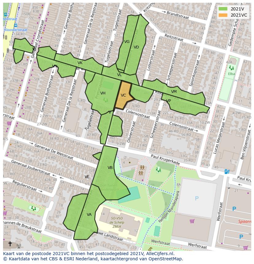 Afbeelding van het postcodegebied 2021 VC op de kaart.