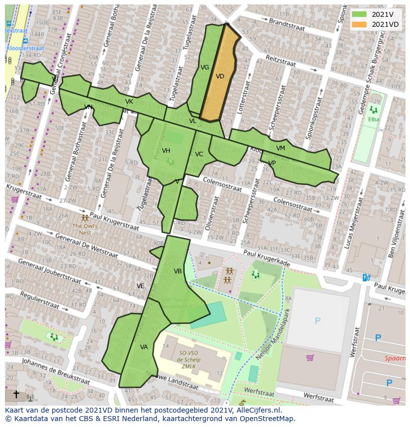 Afbeelding van het postcodegebied 2021 VD op de kaart.