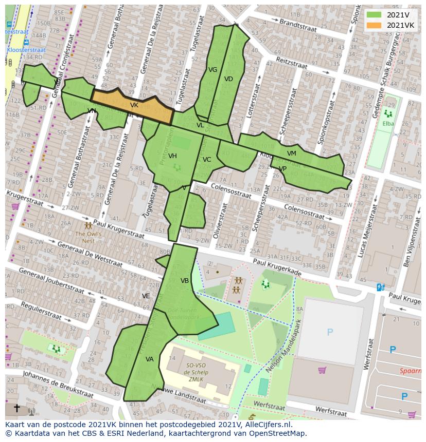 Afbeelding van het postcodegebied 2021 VK op de kaart.