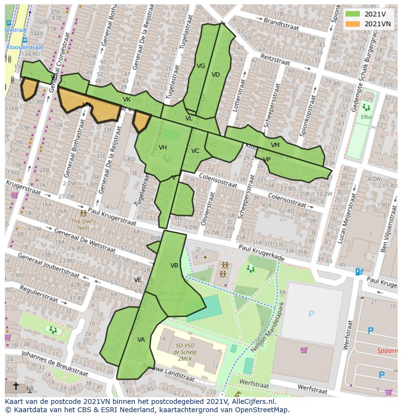 Afbeelding van het postcodegebied 2021 VN op de kaart.