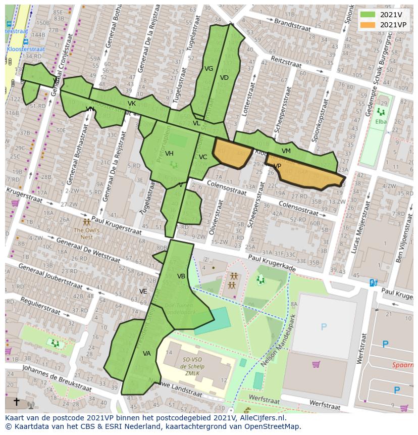 Afbeelding van het postcodegebied 2021 VP op de kaart.