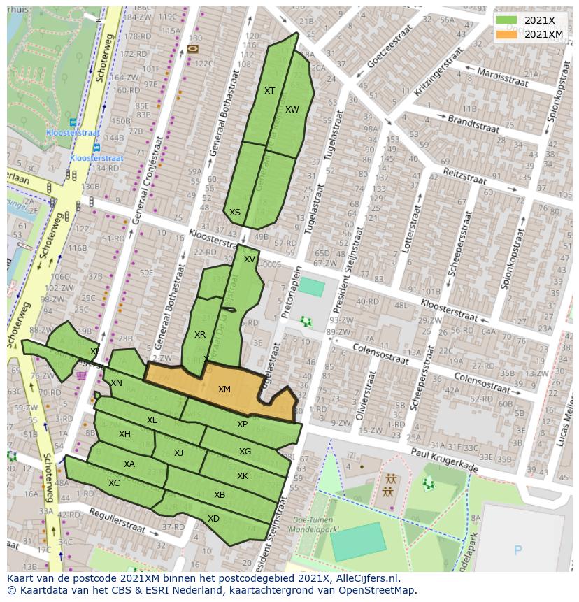 Afbeelding van het postcodegebied 2021 XM op de kaart.