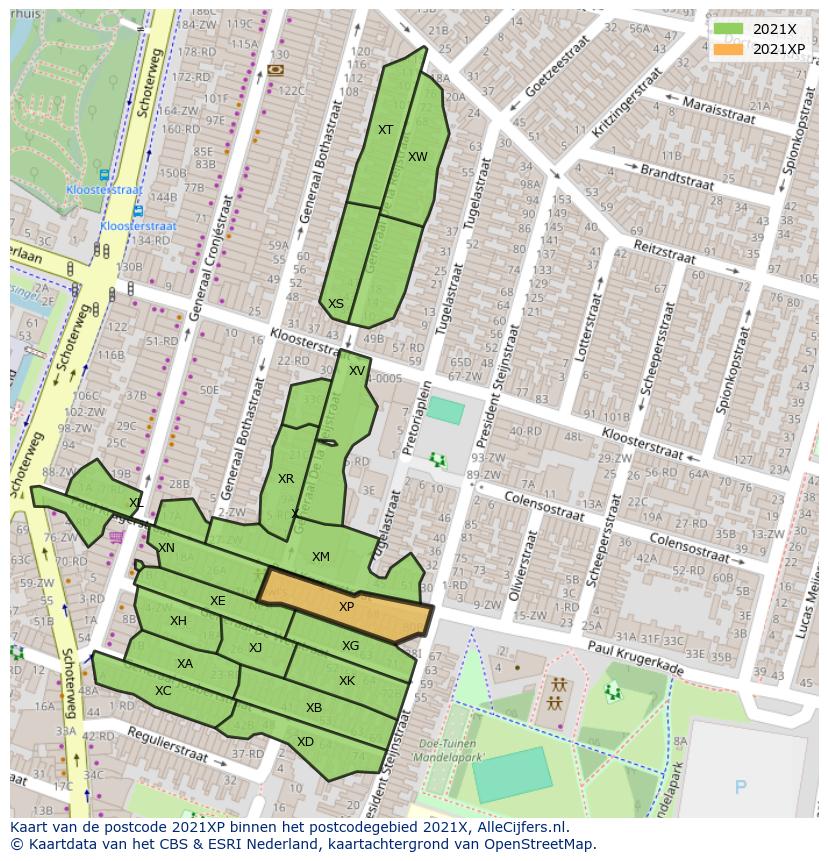 Afbeelding van het postcodegebied 2021 XP op de kaart.