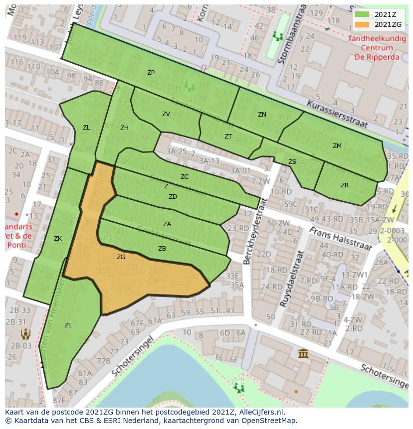 Afbeelding van het postcodegebied 2021 ZG op de kaart.