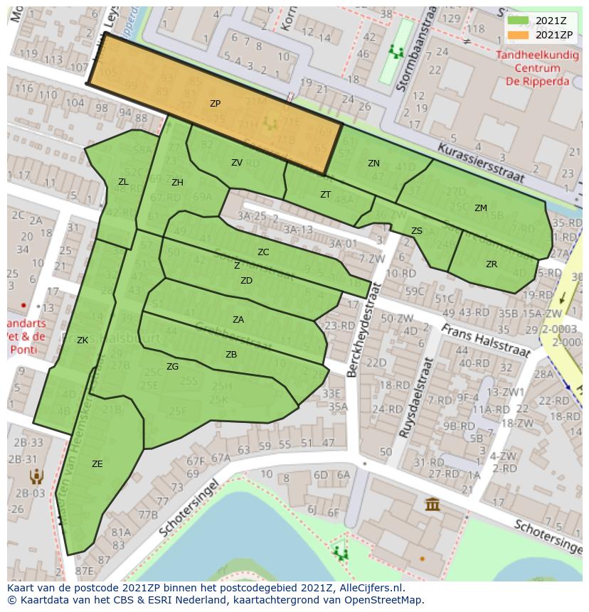 Afbeelding van het postcodegebied 2021 ZP op de kaart.
