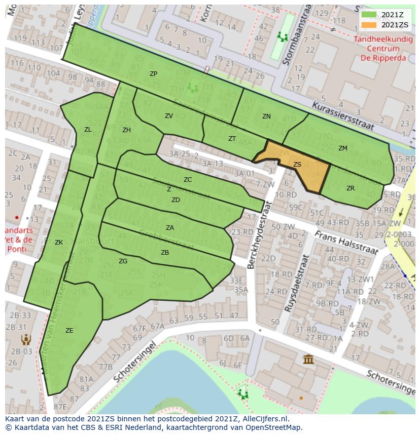 Afbeelding van het postcodegebied 2021 ZS op de kaart.