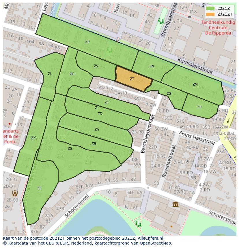 Afbeelding van het postcodegebied 2021 ZT op de kaart.