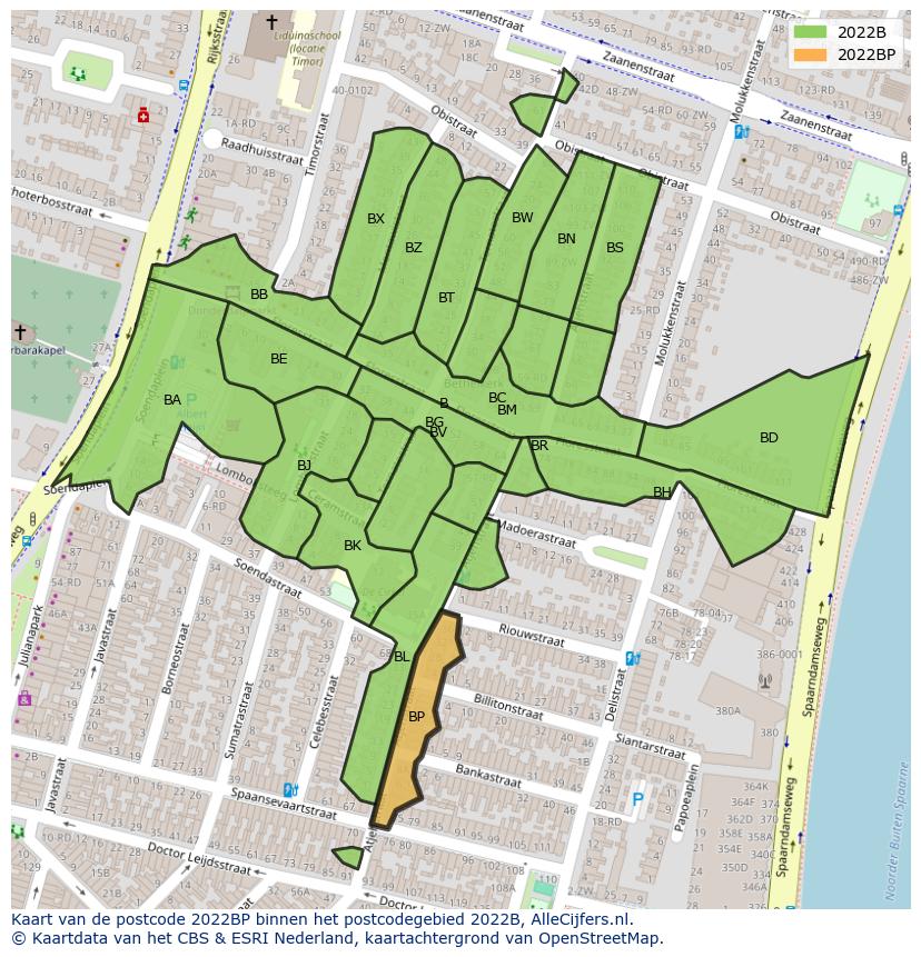 Afbeelding van het postcodegebied 2022 BP op de kaart.