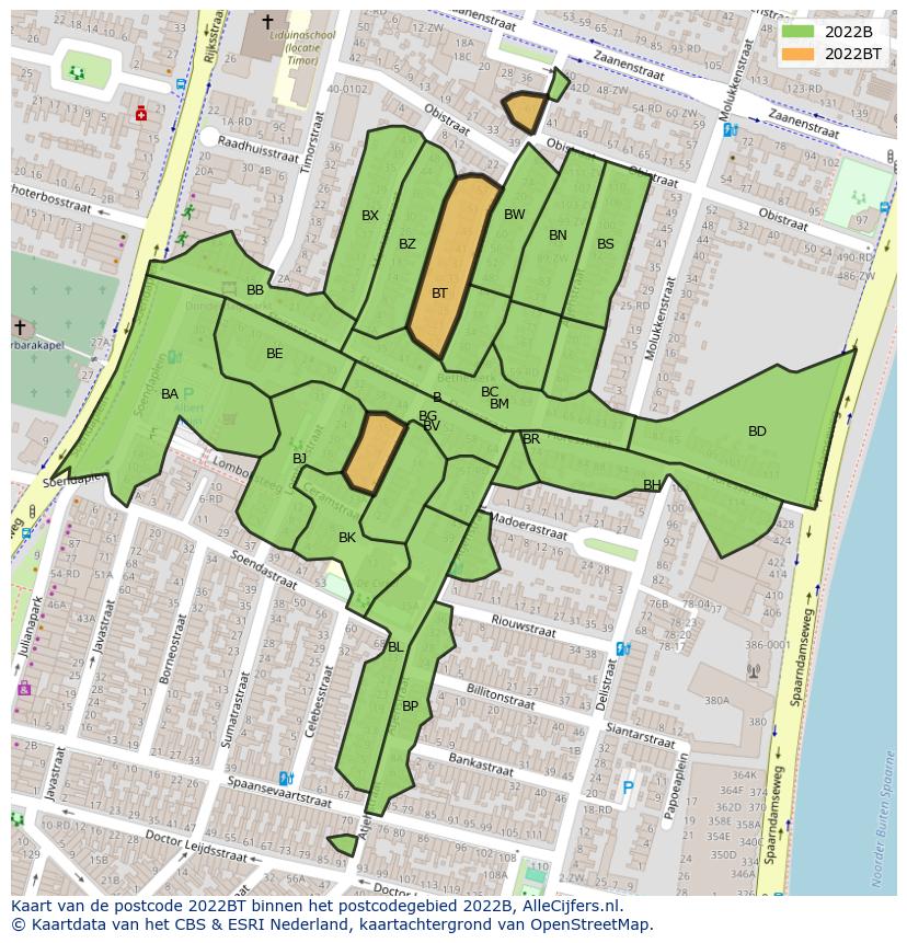 Afbeelding van het postcodegebied 2022 BT op de kaart.