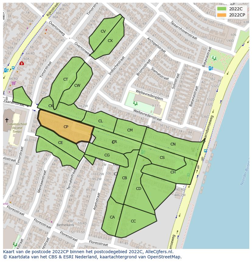 Afbeelding van het postcodegebied 2022 CP op de kaart.