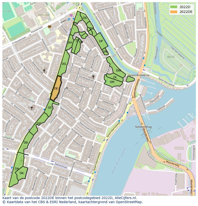 Afbeelding van het postcodegebied 2022 DE op de kaart.