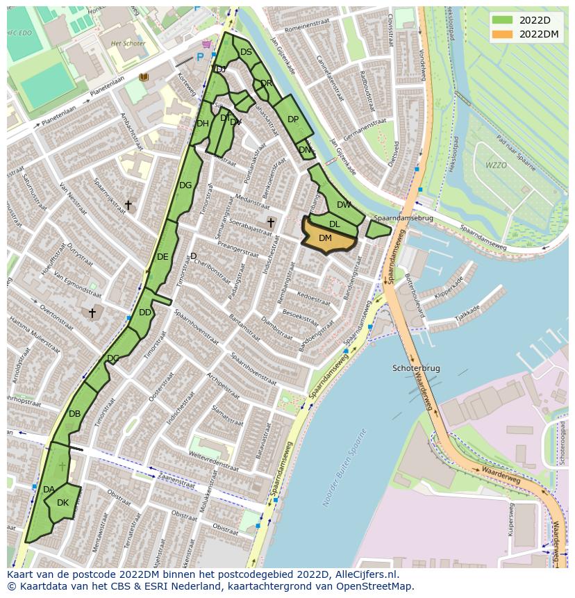 Afbeelding van het postcodegebied 2022 DM op de kaart.