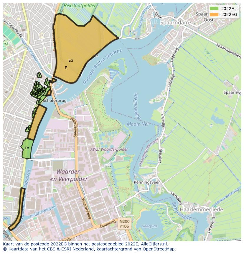 Afbeelding van het postcodegebied 2022 EG op de kaart.