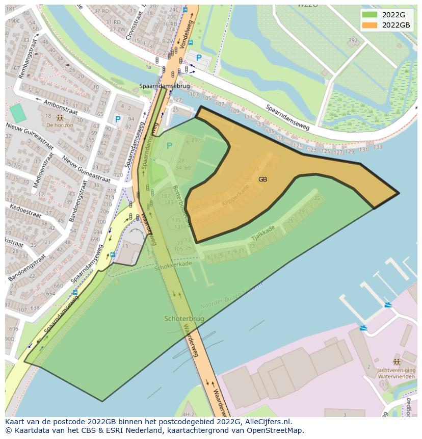 Afbeelding van het postcodegebied 2022 GB op de kaart.