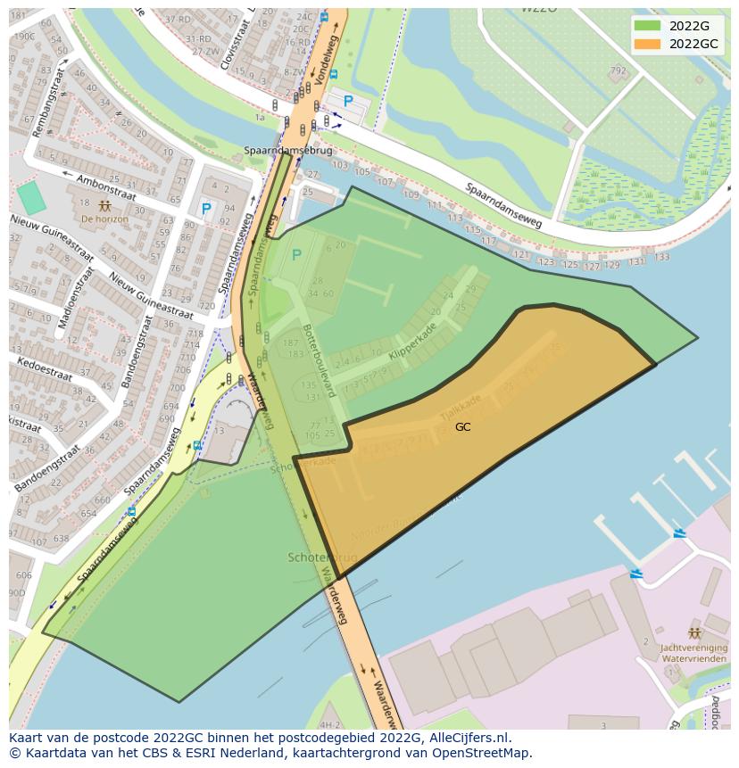 Afbeelding van het postcodegebied 2022 GC op de kaart.