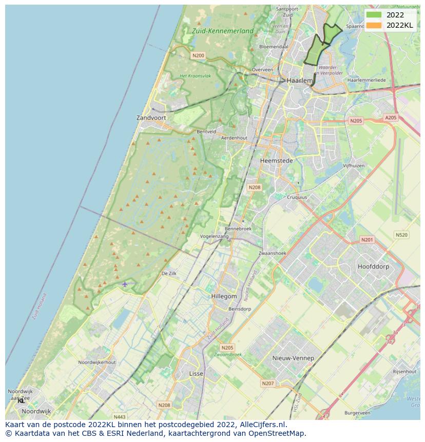 Afbeelding van het postcodegebied 2022 KL op de kaart.