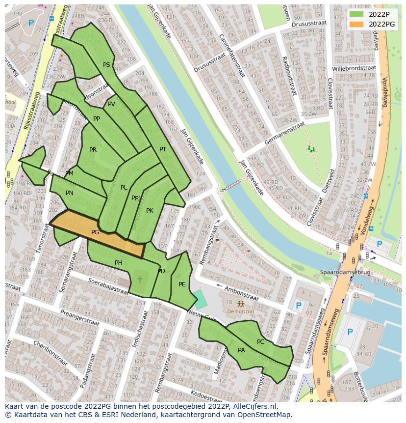 Afbeelding van het postcodegebied 2022 PG op de kaart.