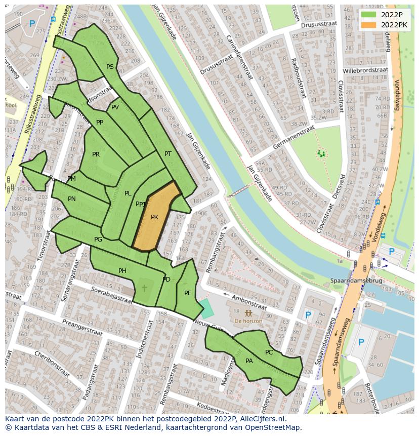 Afbeelding van het postcodegebied 2022 PK op de kaart.