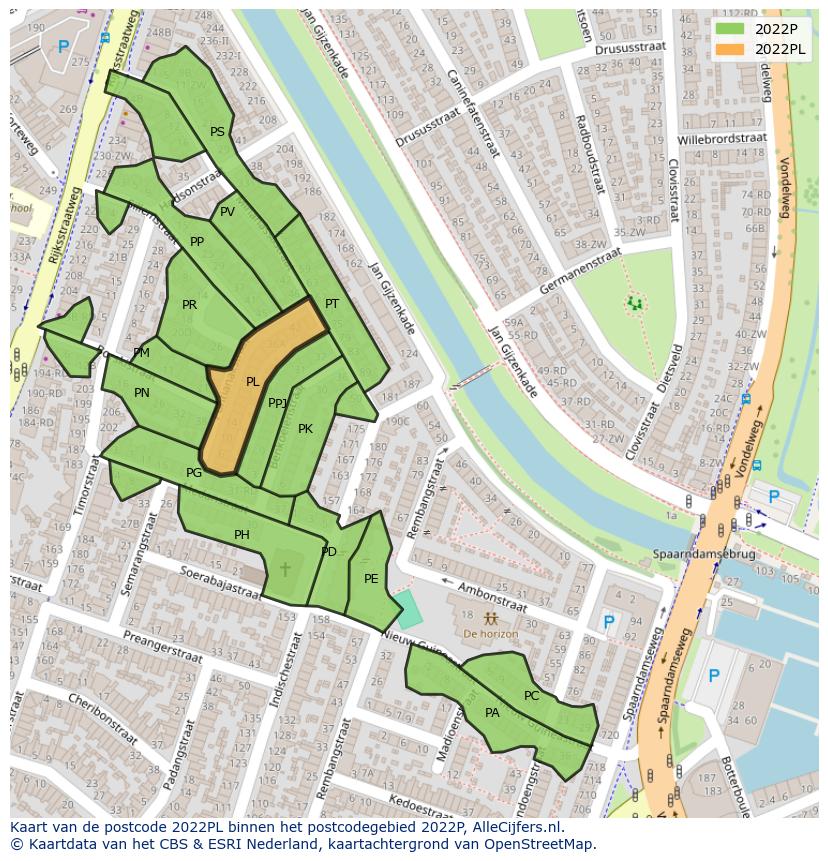 Afbeelding van het postcodegebied 2022 PL op de kaart.