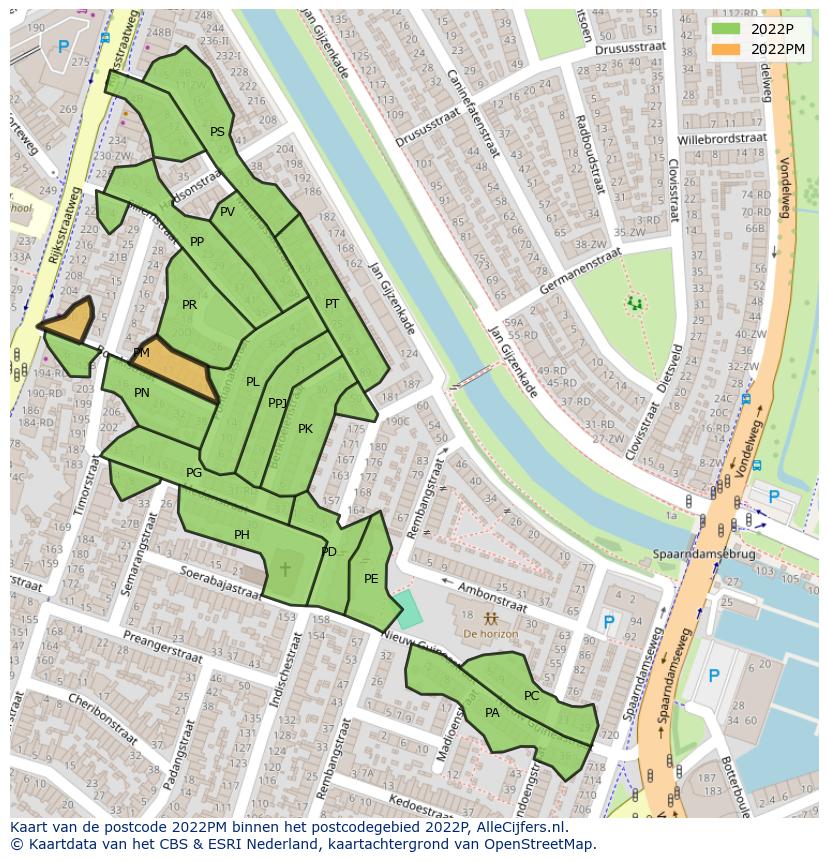 Afbeelding van het postcodegebied 2022 PM op de kaart.