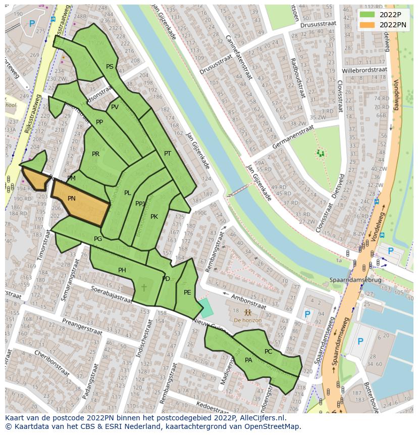 Afbeelding van het postcodegebied 2022 PN op de kaart.