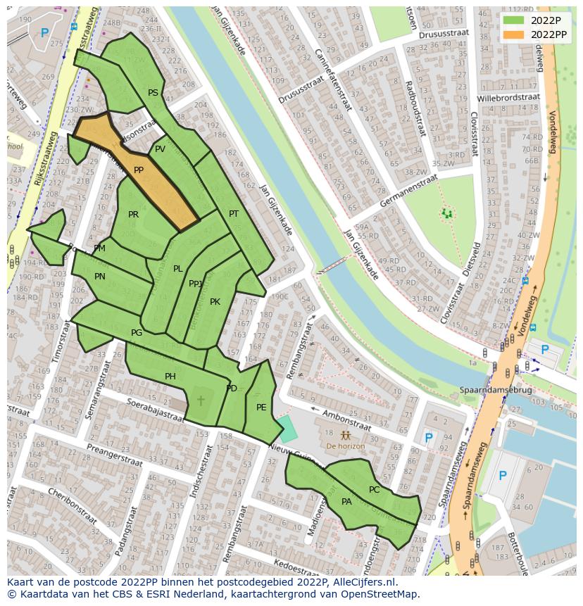 Afbeelding van het postcodegebied 2022 PP op de kaart.