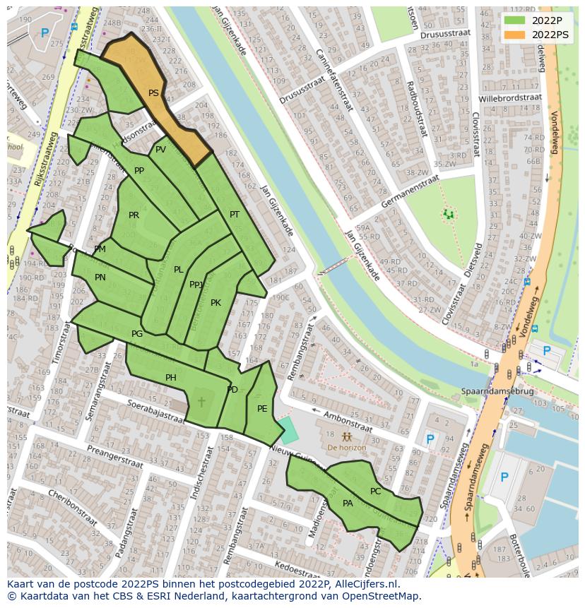 Afbeelding van het postcodegebied 2022 PS op de kaart.