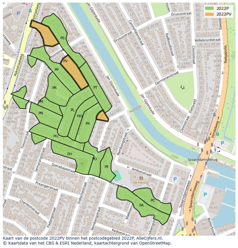 Afbeelding van het postcodegebied 2022 PV op de kaart.