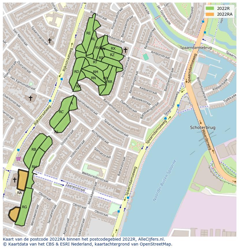 Afbeelding van het postcodegebied 2022 RA op de kaart.
