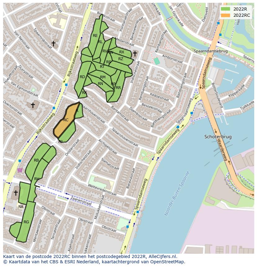 Afbeelding van het postcodegebied 2022 RC op de kaart.