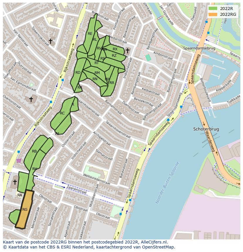 Afbeelding van het postcodegebied 2022 RG op de kaart.