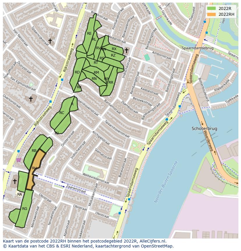 Afbeelding van het postcodegebied 2022 RH op de kaart.