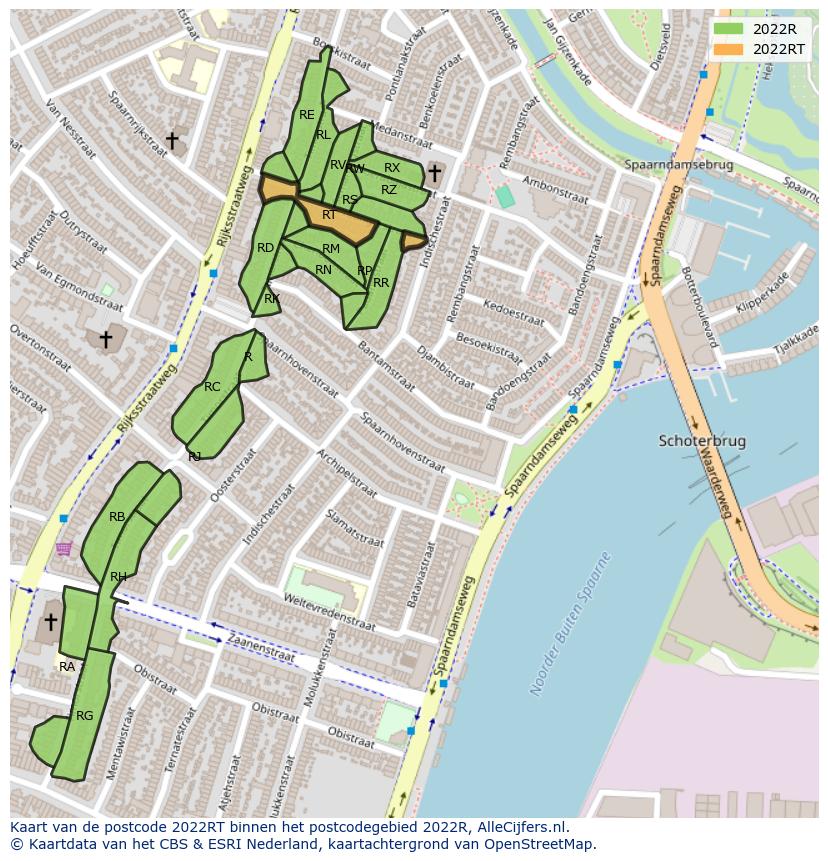 Afbeelding van het postcodegebied 2022 RT op de kaart.