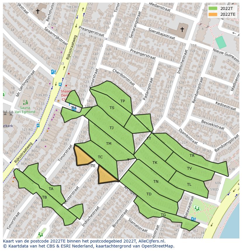 Afbeelding van het postcodegebied 2022 TE op de kaart.