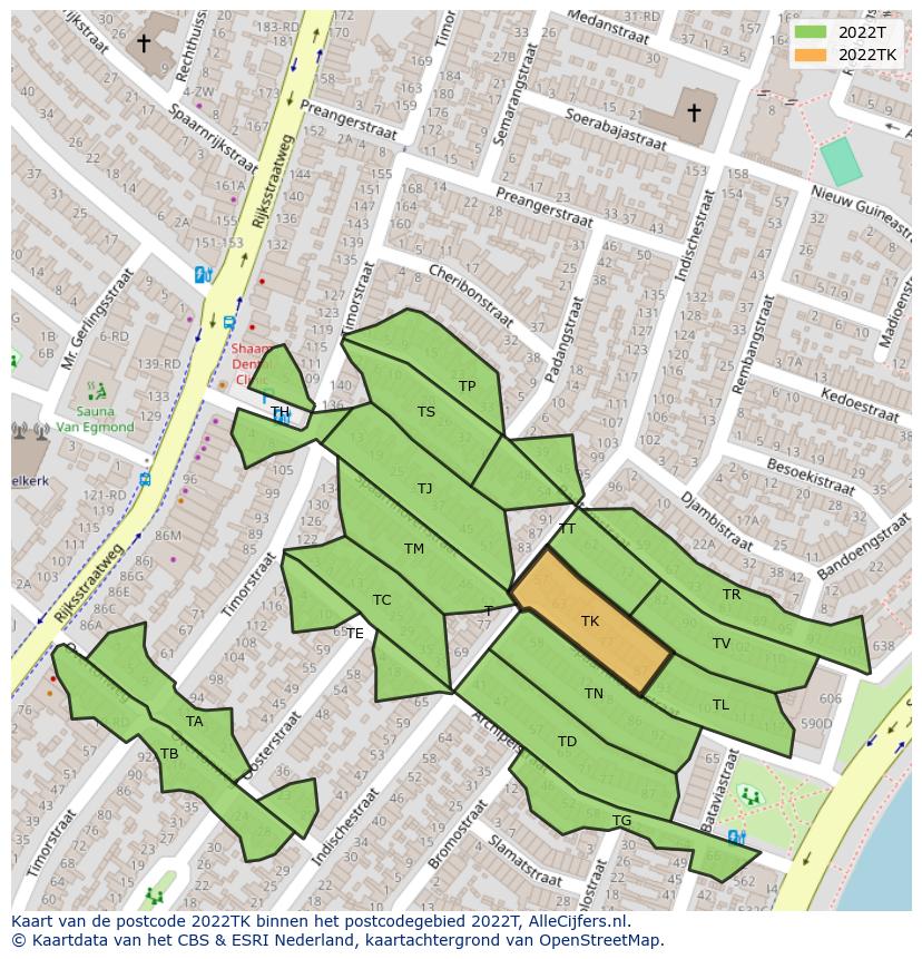 Afbeelding van het postcodegebied 2022 TK op de kaart.