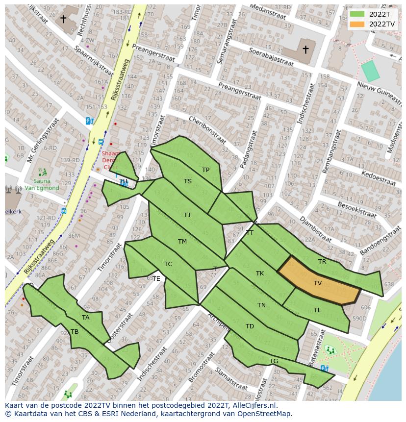 Afbeelding van het postcodegebied 2022 TV op de kaart.