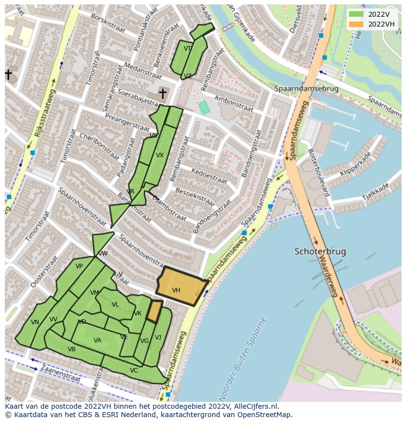 Afbeelding van het postcodegebied 2022 VH op de kaart.