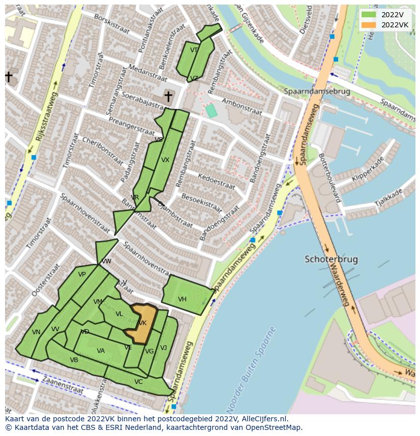 Afbeelding van het postcodegebied 2022 VK op de kaart.